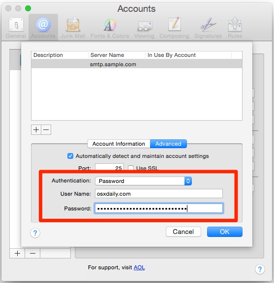 Change mac mail settings